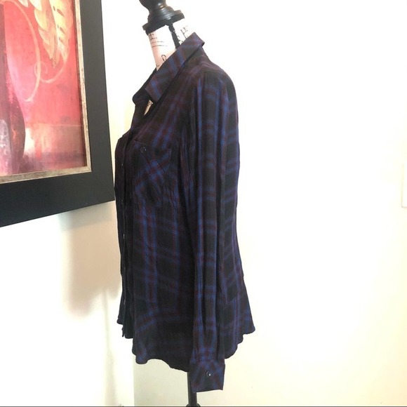 Cabi Moody Check Plaid Peplum Shirt Blue Black Size Medium Button Down casual - Picture 5 of 14